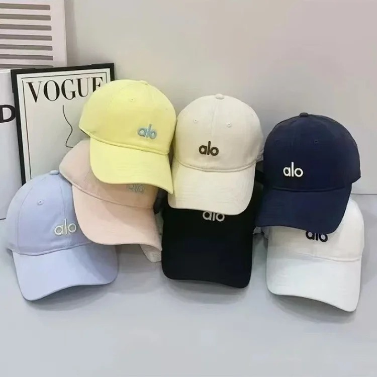Alo three-dimensional embroidery Korean style soft-top baseball cap with large head circumference, casual and versatile, outdoor face-showing small curved brim peaked cap