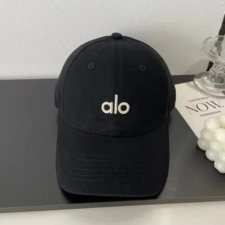Alo three-dimensional embroidery Korean style soft-top baseball cap with large head circumference, casual and versatile, outdoor face-showing small curved brim peaked cap