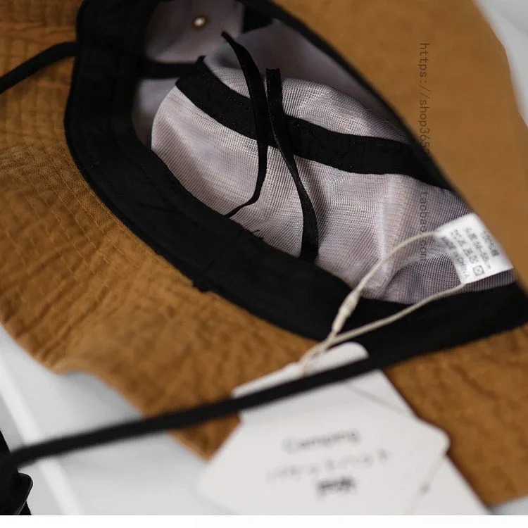 Japanese thin drawstring large brim fisherman hat for women breathable outdoor mountaineering sun protection hiking workwear retro basin hat for men