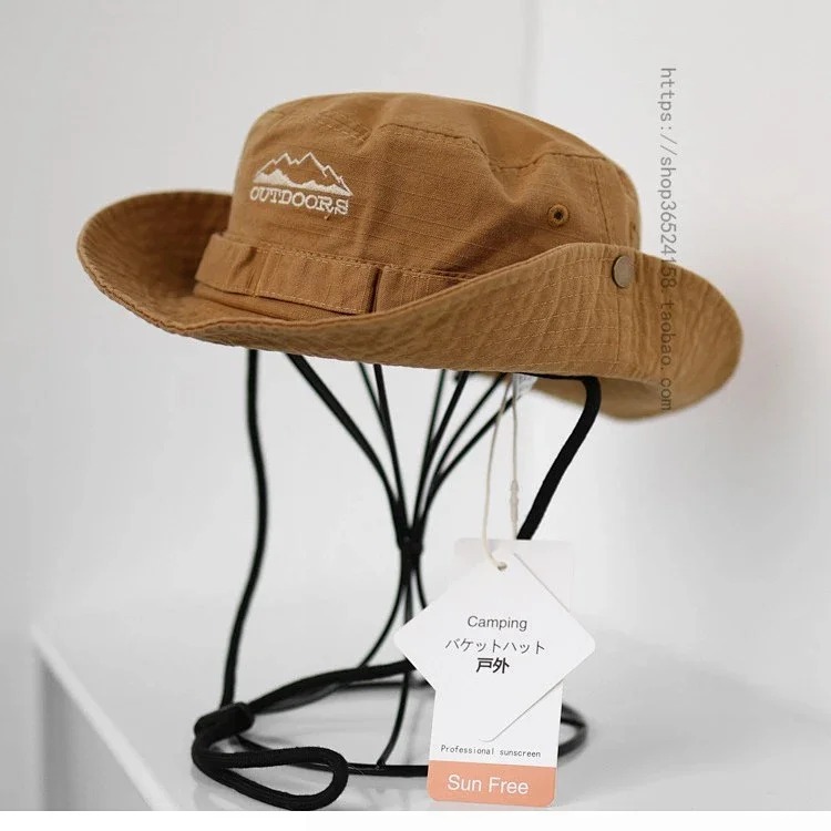 Japanese thin drawstring large brim fisherman hat for women breathable outdoor mountaineering sun protection hiking workwear retro basin hat for men