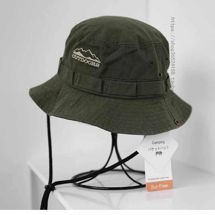 Japanese thin drawstring large brim fisherman hat for women breathable outdoor mountaineering sun protection hiking workwear retro basin hat for men