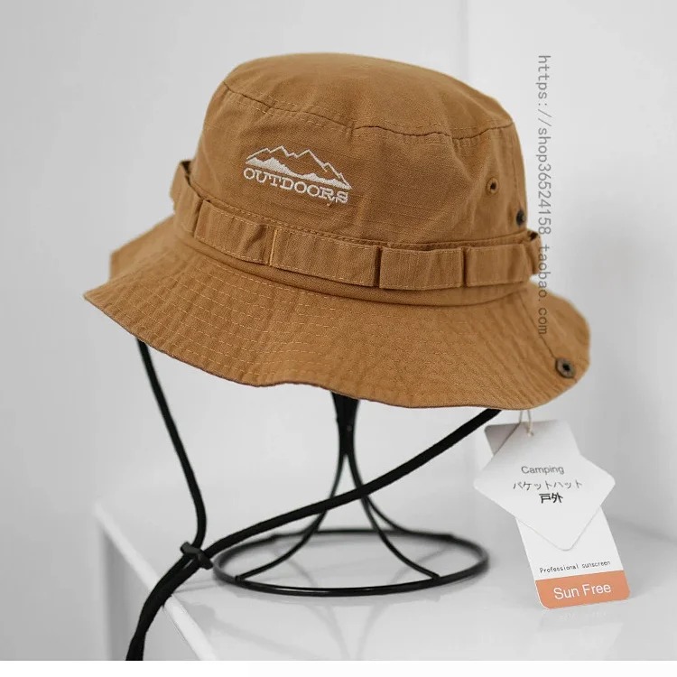 Japanese thin drawstring large brim fisherman hat for women breathable outdoor mountaineering sun protection hiking workwear retro basin hat for men