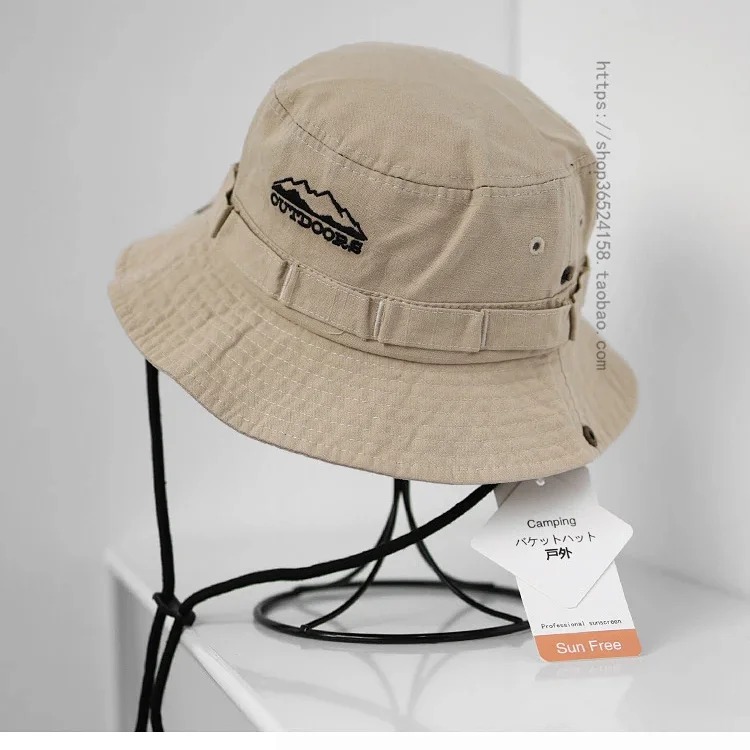 Japanese thin drawstring large brim fisherman hat for women breathable outdoor mountaineering sun protection hiking workwear retro basin hat for men