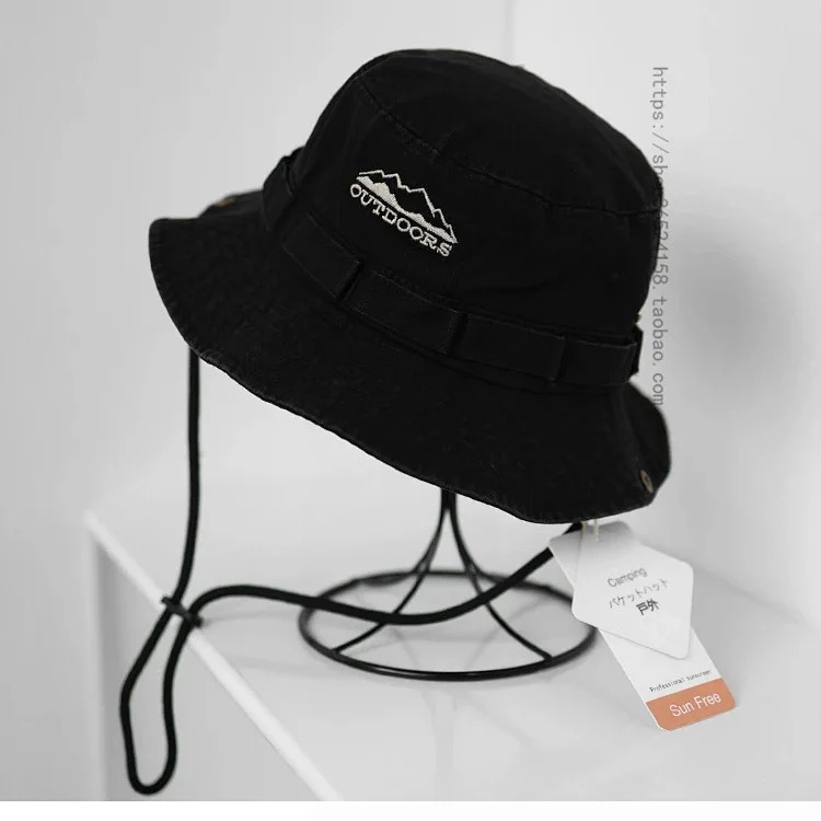 Japanese thin drawstring large brim fisherman hat for women breathable outdoor mountaineering sun protection hiking workwear retro basin hat for men
