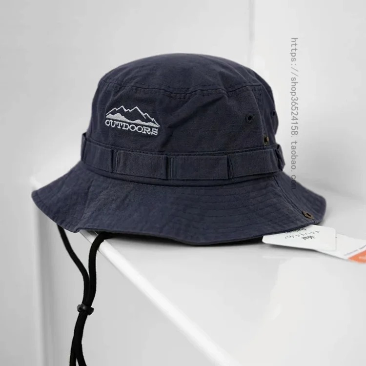 Japanese thin drawstring large brim fisherman hat for women breathable outdoor mountaineering sun protection hiking workwear retro basin hat for men