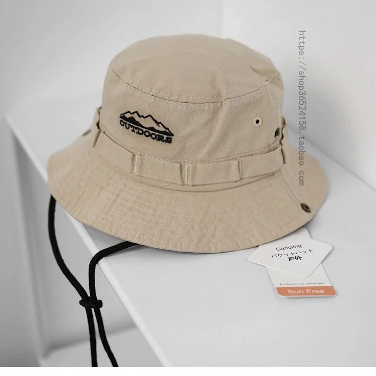 Japanese thin drawstring large brim fisherman hat for women breathable outdoor mountaineering sun protection hiking workwear retro basin hat for men