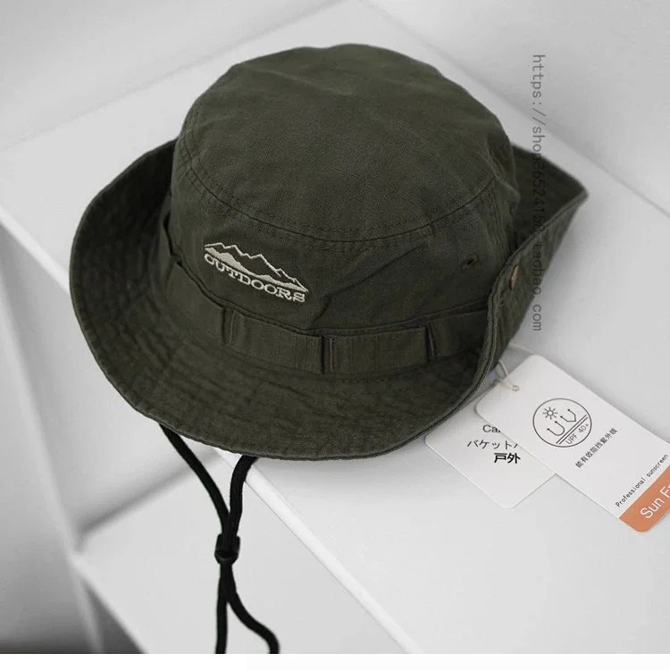 Japanese thin drawstring large brim fisherman hat for women breathable outdoor mountaineering sun protection hiking workwear retro basin hat for men