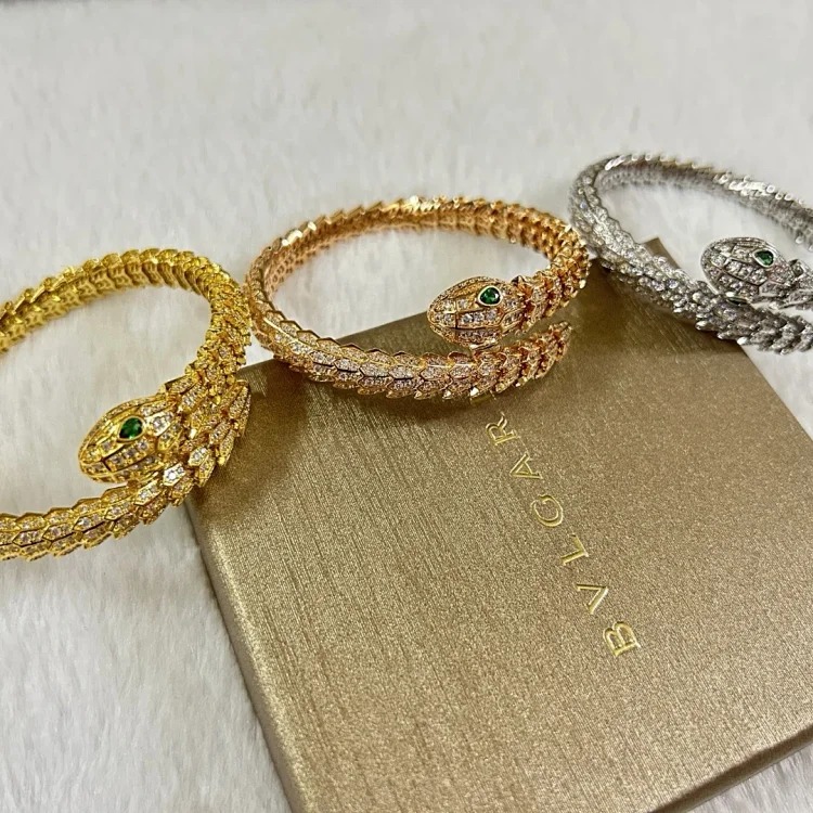 Top lead free BV Green Eyes Full Diamond Snake Bracelet White Gold Rose Gold Yellow Gold