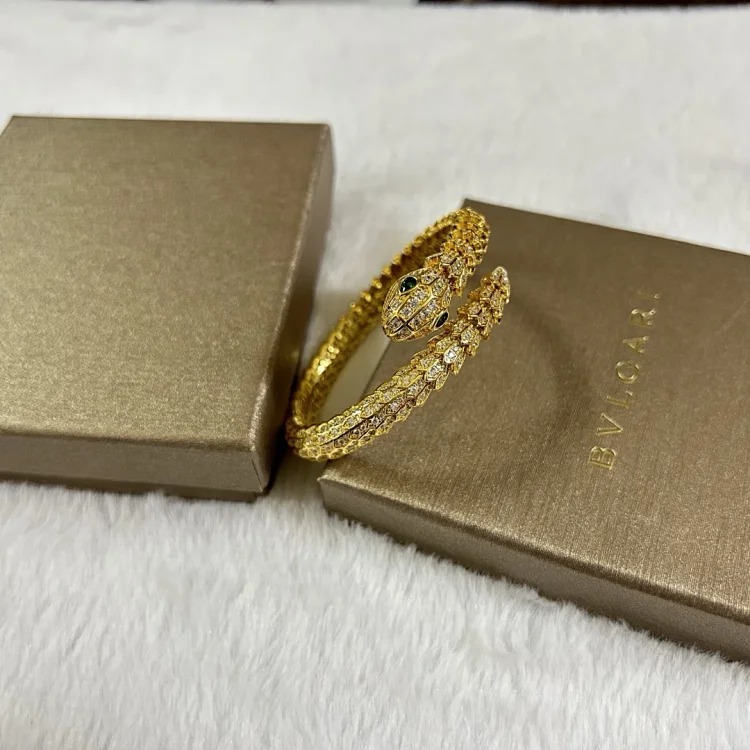 Top lead free BV Green Eyes Full Diamond Snake Bracelet White Gold Rose Gold Yellow Gold