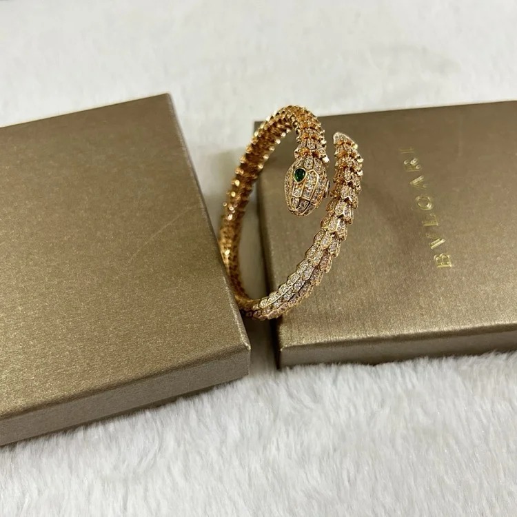 Top lead free BV Green Eyes Full Diamond Snake Bracelet White Gold Rose Gold Yellow Gold