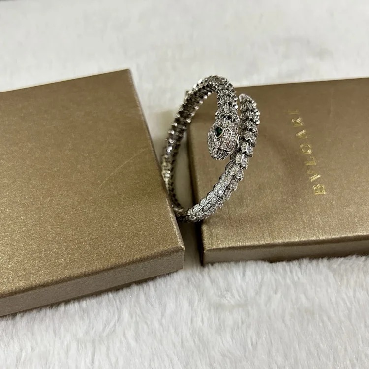 Top lead free BV Green Eyes Full Diamond Snake Bracelet White Gold Rose Gold Yellow Gold