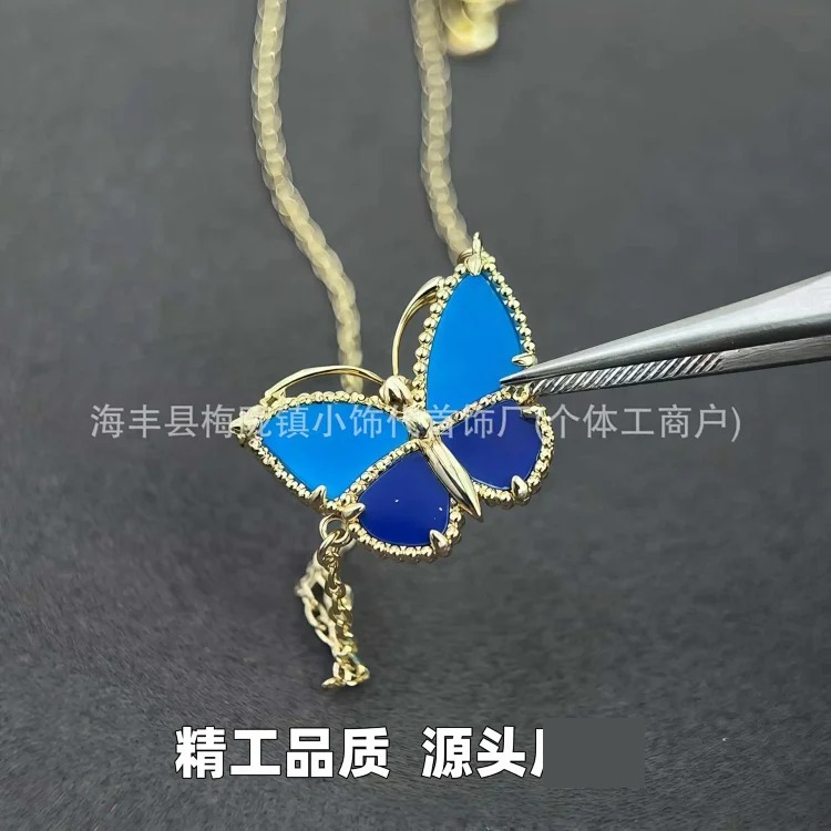 Blue Agate Lapis Lazuli Butterfly Necklace for Women Thickly Plated 18k Rose Gold