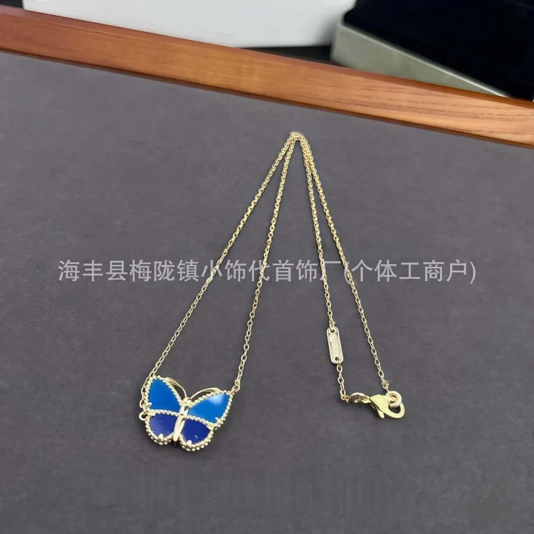 Blue Agate Lapis Lazuli Butterfly Necklace for Women Thickly Plated 18k Rose Gold
