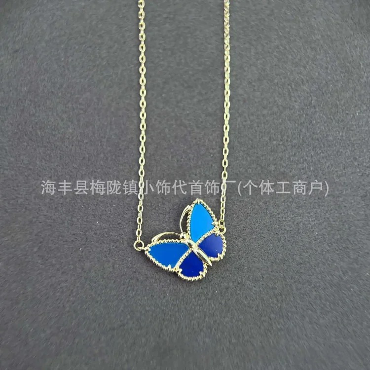 Blue Agate Lapis Lazuli Butterfly Necklace for Women Thickly Plated 18k Rose Gold
