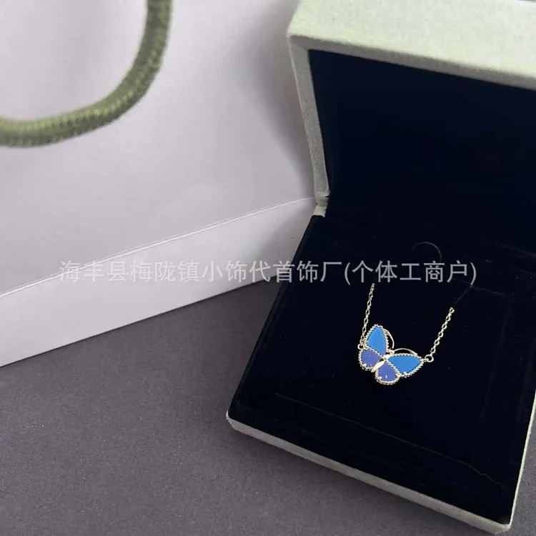 Blue Agate Lapis Lazuli Butterfly Necklace for Women Thickly Plated 18k Rose Gold