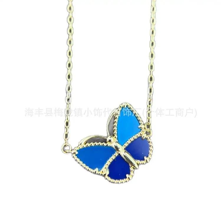 Blue Agate Lapis Lazuli Butterfly Necklace for Women Thickly Plated 18k Rose Gold