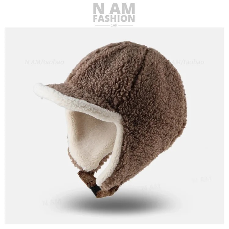 Double-sided winter warm pilot hat for women, thickened windproof thunder hat, lambswool Northeastern ear protection hat for men