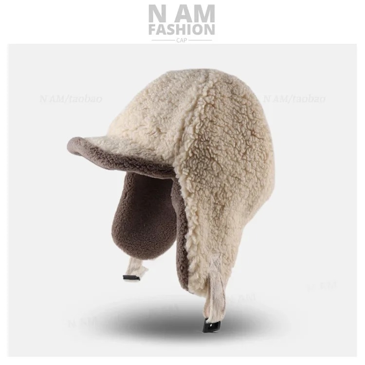 Double-sided winter warm pilot hat for women, thickened windproof thunder hat, lambswool Northeastern ear protection hat for men