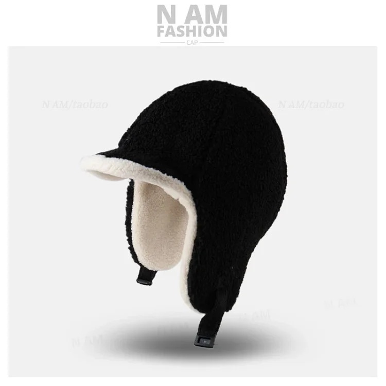 Double-sided winter warm pilot hat for women, thickened windproof thunder hat, lambswool Northeastern ear protection hat for men