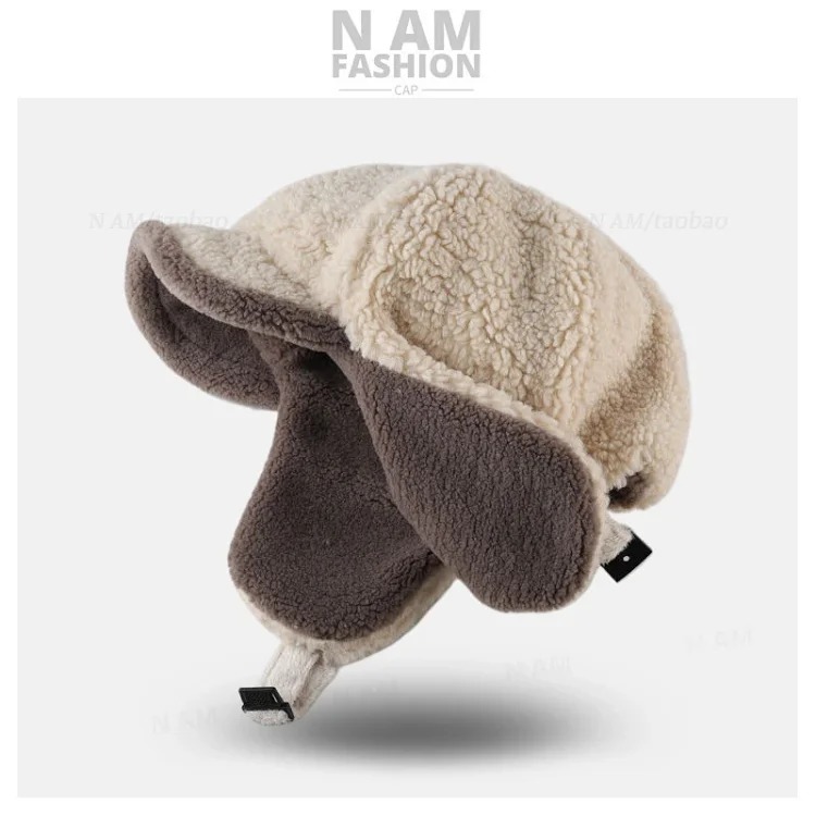 Double-sided winter warm pilot hat for women, thickened windproof thunder hat, lambswool Northeastern ear protection hat for men