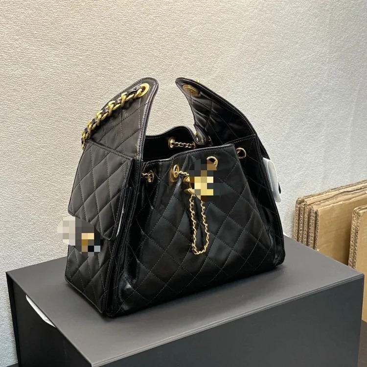 Caviar pattern Xiaoxiang 25C drawstring hobo bucket bag 25bag retro rhombus armpit women's bag single shoulder handbag