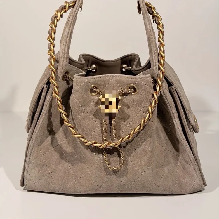 Caviar pattern Xiaoxiang 25C drawstring hobo bucket bag 25bag retro rhombus armpit women's bag single shoulder handbag image 2