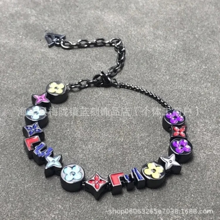 Louis Vuitton Cross-border European and American fashionable presbyopia bracelet inlaid with mother-of-pearl agate enamel craft bracelet dark series couple bracelet