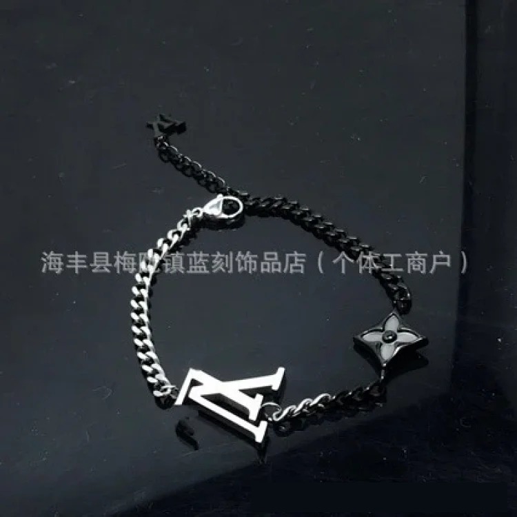 Louis Vuitton Cross-border European and American fashionable presbyopia bracelet inlaid with mother-of-pearl agate enamel craft bracelet dark series couple bracelet