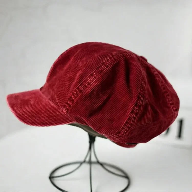 New style Japanese corduroy retro face-showing newsboy hat autumn and winter women's literary and casual simple sunshade painter hat trend