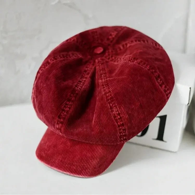 New style Japanese corduroy retro face-showing newsboy hat autumn and winter women's literary and casual simple sunshade painter hat trend