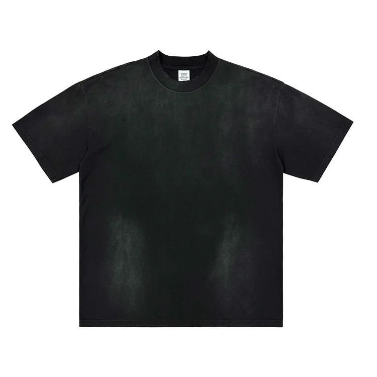BK|Small turtleneck men's 270g American worn washed and distressed pure cotton t-shirt men's Bajia loose trendy brand men's short sleeves