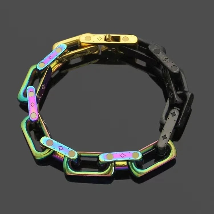 Cross-border e-commerce hot product bamboo quenching Cuban bracelet titanium steel retro hip-hop couple series color matching bracelet