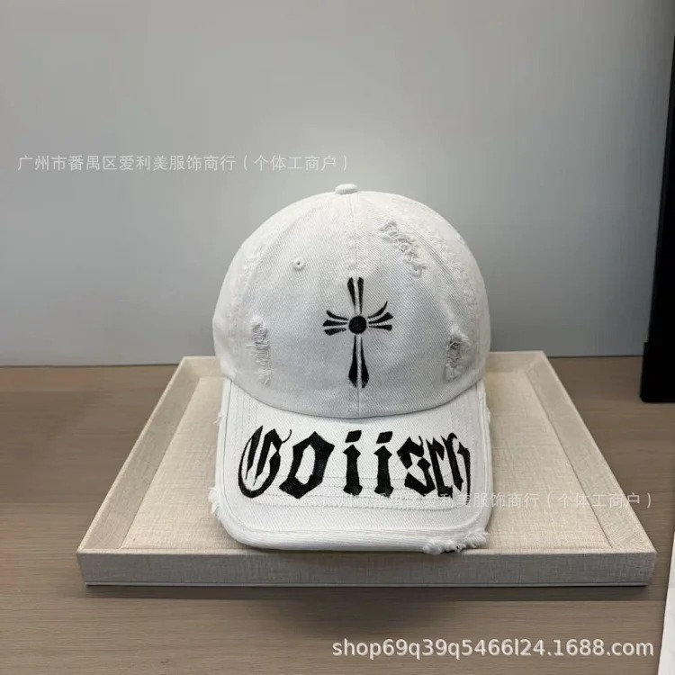 American retro distressed embroidered baseball cap, hole washed soft top peaked cap, small face visor for men and women