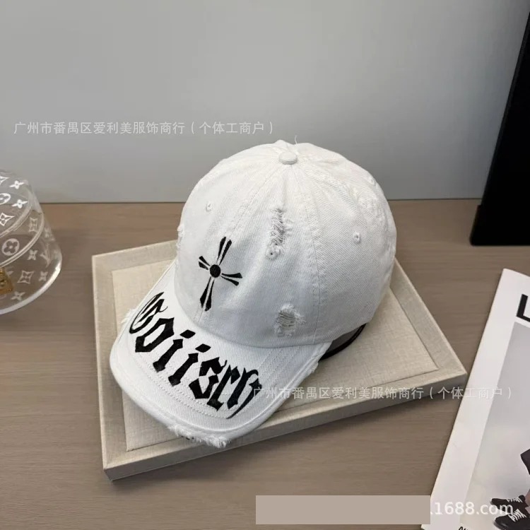 American retro distressed embroidered baseball cap, hole washed soft top peaked cap, small face visor for men and women