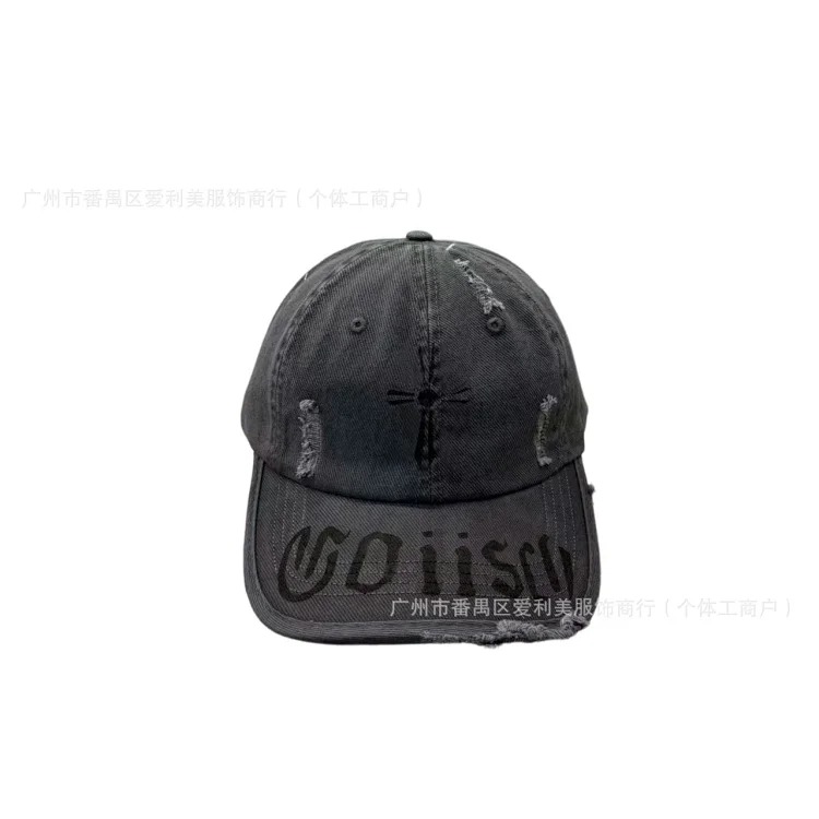 American retro distressed embroidered baseball cap, hole washed soft top peaked cap, small face visor for men and women