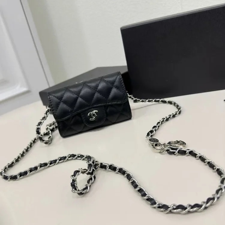 YY08--Card holder coin purse mini cute leather waist bag women's chain crossbody small square bag image 5