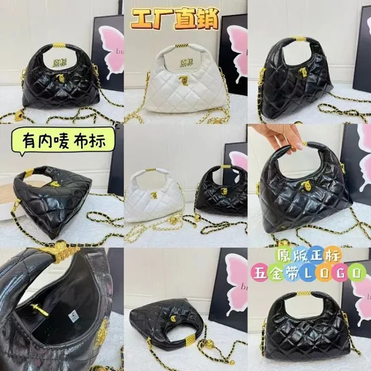 Small fragrant style chain bag, casual and simple large-capacity handbag, shoulder handbag, retro rhombus embroidery thread armpit bag