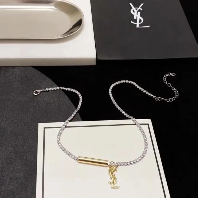 Letter crystal necklace for women, light luxury, versatile, high-end waterproof jewelry, neck chain, clavicle necklace image 2