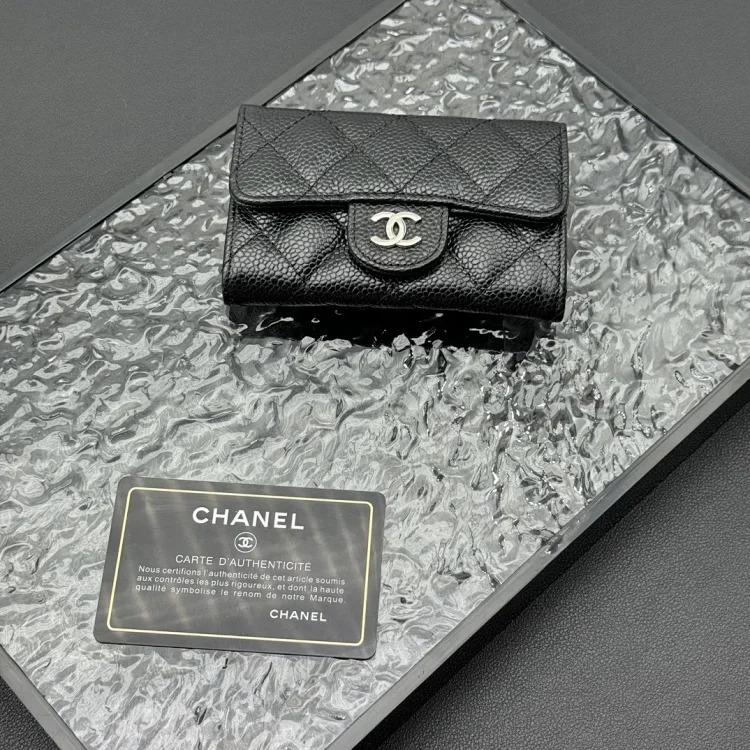Classic rhombus caviar pattern cf small card holder buckle coin wallet