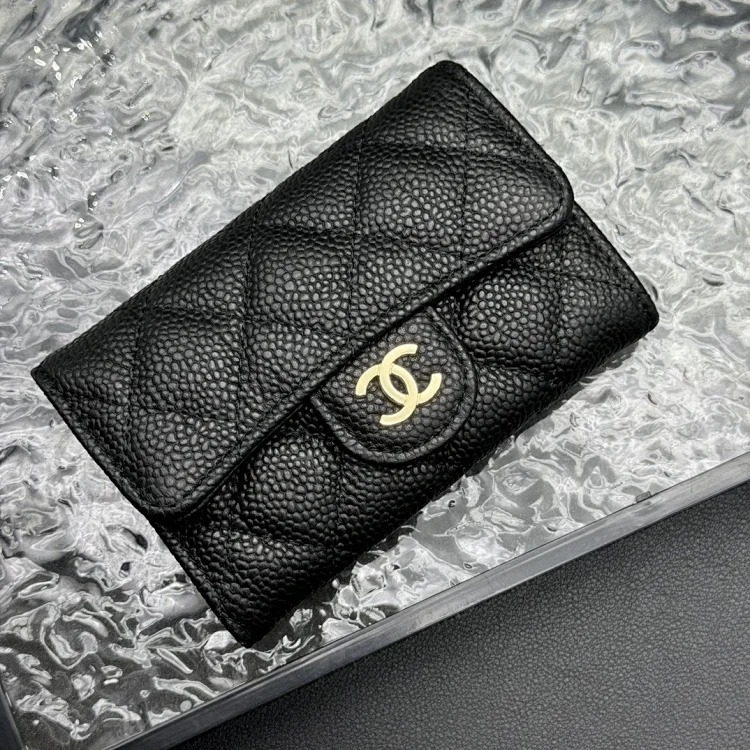 Classic rhombus caviar pattern cf small card holder buckle coin wallet image 2