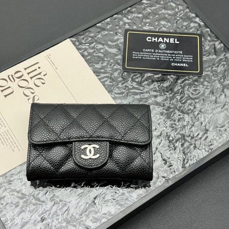 Classic rhombus caviar pattern cf small card holder buckle coin wallet image 3
