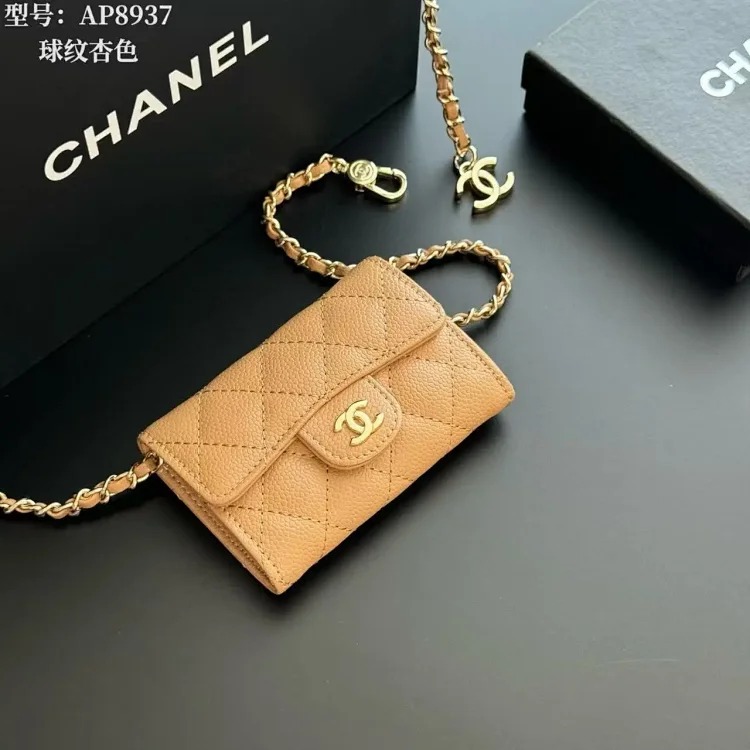 Classic rhombus caviar pattern cf small card holder buckle coin wallet image 5