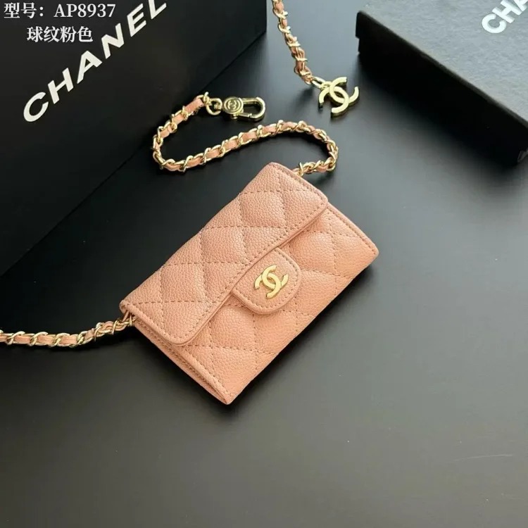 Classic rhombus caviar pattern cf small card holder buckle coin wallet image 6