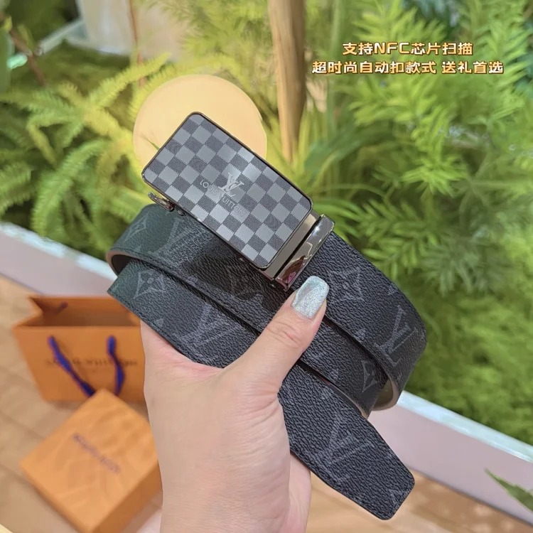Gucci New interlocking G buckle, the latest automatic buckle, PVC with first-layer cowhide, classic pattern pull design belt, men's