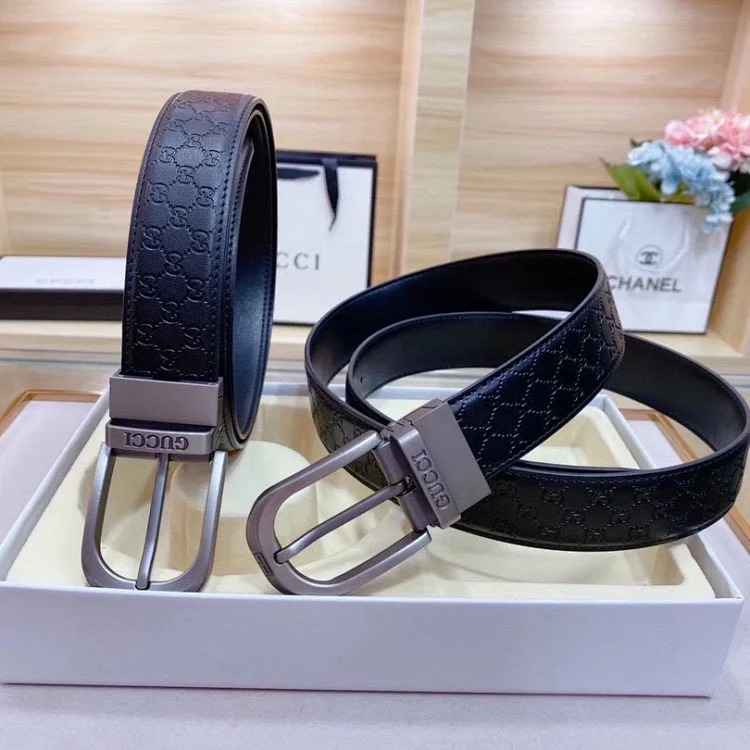 Gucci New interlocking G buckle, the latest automatic buckle, PVC with first-layer cowhide, classic pattern pull design belt, men's