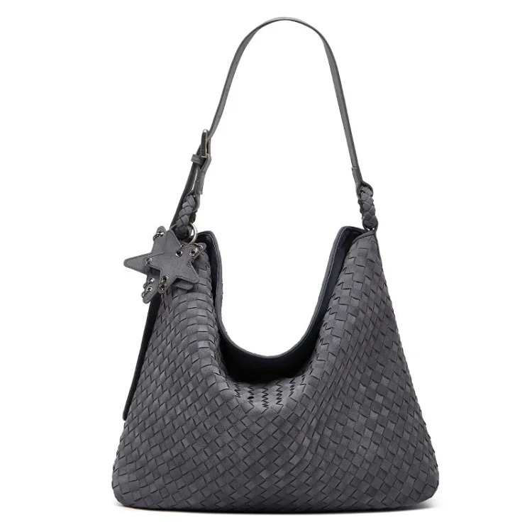 2025 new woven bag, fashionable suede frosted women's bag, simple and trendy large capacity single shoulder tote bag bucket bag image 4