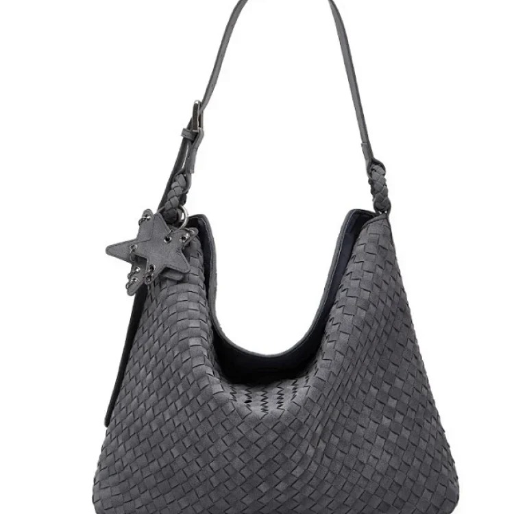 2025 new woven bag, fashionable suede frosted women's bag, simple and trendy large capacity single shoulder tote bag bucket bag image 5