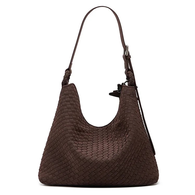 2025 new woven bag, fashionable suede frosted women's bag, simple and trendy large capacity single shoulder tote bag bucket bag image 6