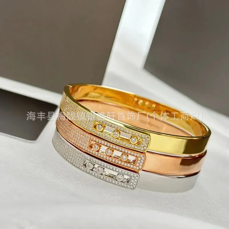 Seiko V Gold Messica Full Diamond Bracelet Sliding Three Diamond Titanium Steel Bracelet Women's Light Luxury Versatile Factory Direct Sales
