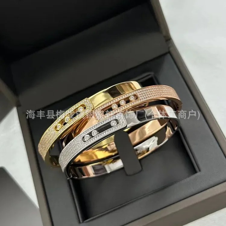 Seiko V Gold Messica Full Diamond Bracelet Sliding Three Diamond Titanium Steel Bracelet Women's Light Luxury Versatile Factory Direct Sales
